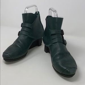 Trippen German art boots teal green leather wedge